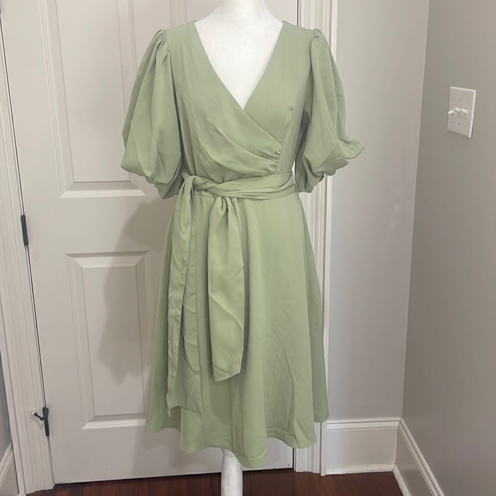 Shein Side Wrap Puffed Sleeve Midi Dress Size Small